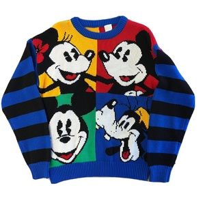 Vintage Mickey & Co Sweater Size Medium Disney Color Block Minnie Goofy Striped
